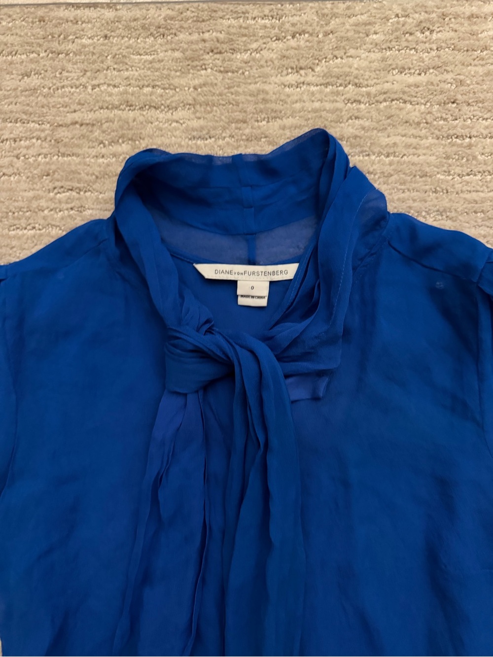 DIANE VON FURSTENBURG DVF Silk Tie-Neck Sheer Blouse - Blue 0 - Picture 2 of 5